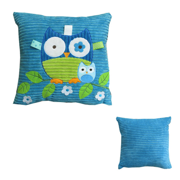 NNEDSZ Blue Owl Embroidered Applique Square Cushion