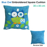 NNEDSZ Blue Owl Embroidered Applique Square Cushion