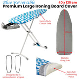 NNEDSZ Blue Reversible Premium Large Ironing Board Cover with Underlay 40 x 125 cm