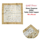 NNEDSZ Christmas Gold Trees Sheer Organza Glitter Table Cloth Topper 90 x 90 cm