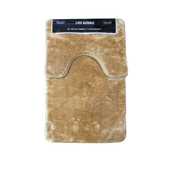 NNEDSZ 2 Pce Sorrento Plush Quality Non-slip Rubber Back Bath Mat Set Latte