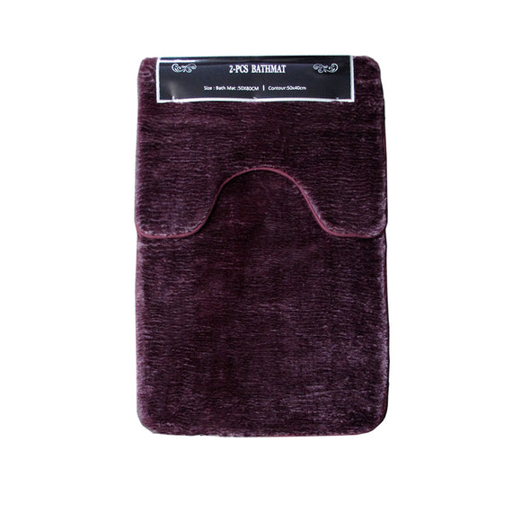 NNEDSZ 2 Pce Sorrento Plush Quality Non-slip Rubber Back Bath Mat Set Plum