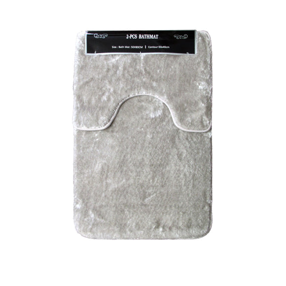 NNEDSZ 2 Pce Sorrento Plush Quality Non-slip Rubber Back Bath Mat Set Taupe