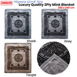 NNEDSZ 1000GSM Olympia Greek Key Luxury Quality 2 Ply Mink Blanket Queen Grey