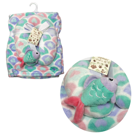NNEDSZ Baby Animal Coral Fleece Blanket + Pillow Fish