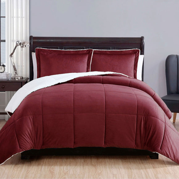NNEDSZ 3 Piece Ultra-soft Micro Mink Comforter Set Queen with Sherpa Reverse Burgundy