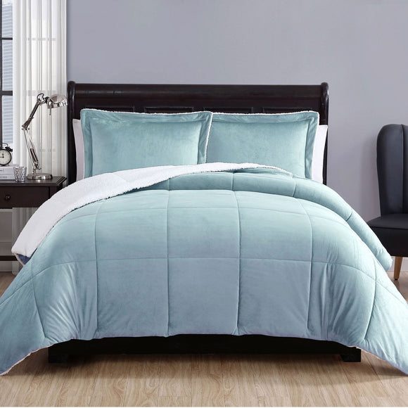 NNEDSZ 3 Piece Ultra-soft Micro Mink Comforter Set Queen with Sherpa Reverse Sky