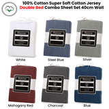 NNEDSZ Revive Blue 100% Cotton Jersey Super Soft Fitted Sheet Combo Set Double 38cm Wall