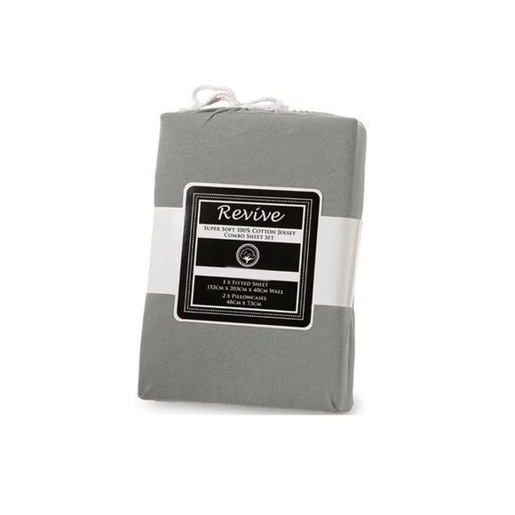 NNEDSZ Revive Silver 100% Cotton Jersey Super Soft Fitted Sheet Combo Set King Single 35cm Wall