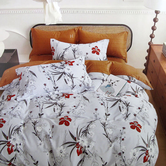 NNEDSZ 300TC Boronia Silver Reversible Cotton Quilt Cover Set Queen