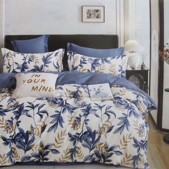 NNEDSZ 300TC Carolyn Blue Reversible Cotton Quilt Cover Set King