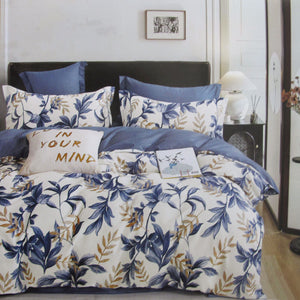 NNEDSZ 300TC Carolyn Blue Reversible Cotton Quilt Cover Set Queen
