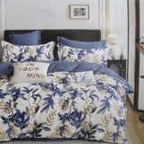 NNEDSZ 300TC Carolyn Blue Reversible Cotton Quilt Cover Set Queen