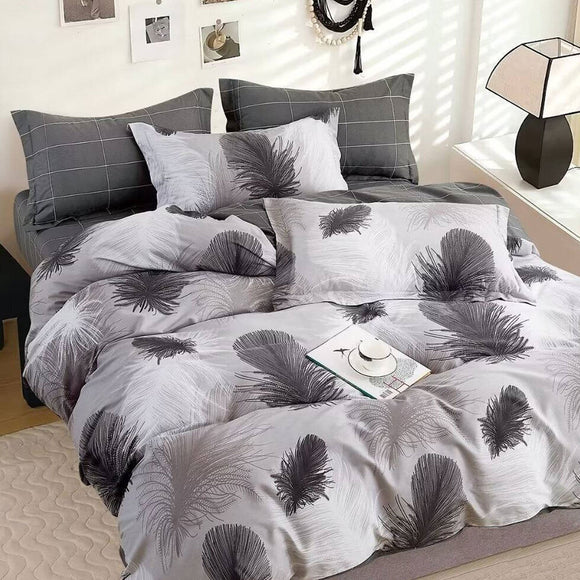 NNEDSZ 300TC Heidi Grey Reversible Cotton Quilt Cover Set Queen