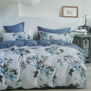 NNEDSZ 300TC Milla Blue Reversible Cotton Quilt Cover Set Queen