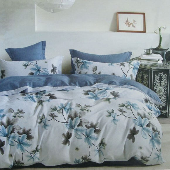 NNEDSZ 300TC Milla Blue Reversible Cotton Quilt Cover Set Queen