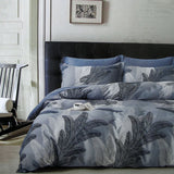 NNEDSZ 300TC Palm Leaf Blue Reversible Cotton Quilt Cover Set King
