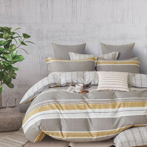 NNEDSZ 300TC Theodore Grey Reversible Cotton Quilt Cover Set Queen