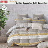 NNEDSZ 300TC Theodore Grey Reversible Cotton Quilt Cover Set Queen