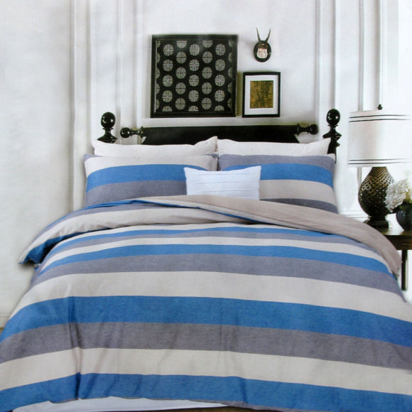 NNEDSZ 250TC Cotton Reversible Quilt Cover Set Beachy Stripes Queen