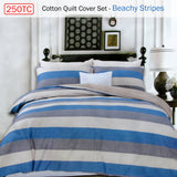 NNEDSZ 250TC Cotton Reversible Quilt Cover Set Beachy Stripes Queen
