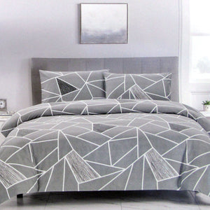 NNEDSZ Artex Bentley Grey Quilt Cover Set Geometric Pattern Reversible Printed Microfiber Polyester Double