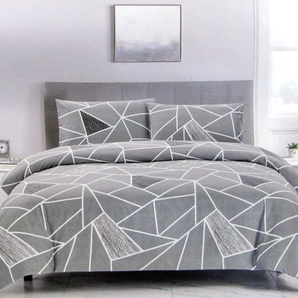NNEDSZ Artex Bentley Grey Quilt Cover Set Geometric Pattern Reversible Printed Microfiber Polyester Double