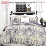 NNEDSZ 250TC Cotton Reversible Quilt Cover Set Elizabeth Queen