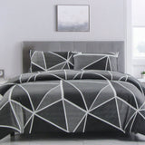 NNEDSZ Artex Owen Charcoal Quilt Cover Set Geometric Pattern Reversible Printed Microfiber Polyester Single