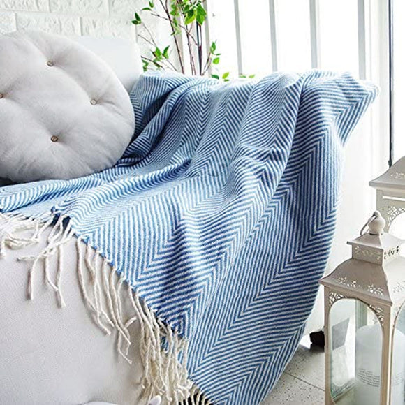NNEDSZ Atlantis Herringbone Blue Knitted Throw Rug