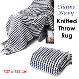 NNEDSZ Chains Navy Knitted Throw Rug