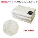 NNEDSZ 500GSM Set of 4 100% Cotton Velour Bath Towels Ivory 70 x 140 cm