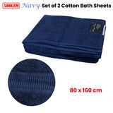 NNEDSZ 500GSM Set of 2 100% Cotton Bath Sheet Navy 80 x 160 cm