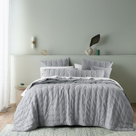 NNEDSZ Bianca Langston Silver Pre-Washed Linen Cotton Comforter Set Queen/King