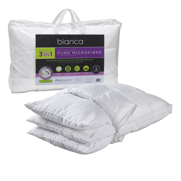 NNEDSZ Bianca 1150g Relax Right Pure Microfiber 3 in 1 Adjustable Standard Pillow 49 x 72cm