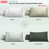 NNEDSZ Bianca Pair of 500TC Cotton Sateen Standard Pillowcases Silver