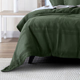NNEDSZ Forest Green Cotton Waffle Quilt Cover Set Queen