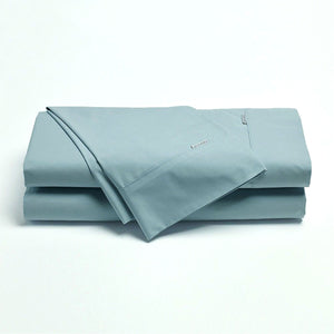 NNEDSZ Bianca Heston Cotton Percale Sheet Set Steel Blue Super King