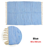 NNEDSZ Large Chindi Cotton Handmade Floor Mat with Tassels 90 x 150 cm Blue