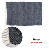 NNEDSZ Large Chindi Cotton Handmade Floor Mat with Tassels 90 x 150 cm Navy