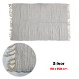 NNEDSZ Large Chindi Cotton Handmade Floor Mat with Tassels 90 x 150 cm Silver