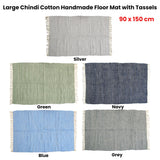 NNEDSZ Large Chindi Cotton Handmade Floor Mat with Tassels 90 x 150 cm Silver