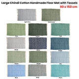 NNEDSZ Large Chindi Cotton Handmade Floor Mat with Tassels 90 x 150 cm Sky