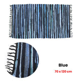 NNEDSZ Tonal Chindi Cotton Handmade Floor Mat with Tassels 70 x 120 cm Blue