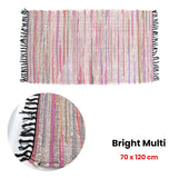 NNEDSZ Tonal Chindi Cotton Handmade Floor Mat with Tassels 70 x 120 cm Bright Multi