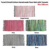 NNEDSZ Tonal Chindi Cotton Handmade Floor Mat with Tassels 70 x 120 cm Green
