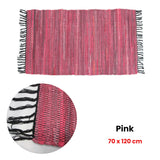 NNEDSZ Tonal Chindi Cotton Handmade Floor Mat with Tassels 70 x 120 cm Pink