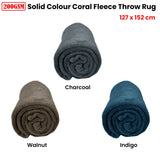 NNEDSZ Solid Colour Soft Coral Fleece Throw Rug 127 x 152 cm Walnut