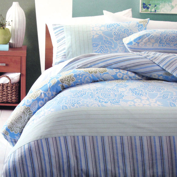NNEDSZ 225TC Java Floral Blue Polyester Cotton Quilt Cover Set Single