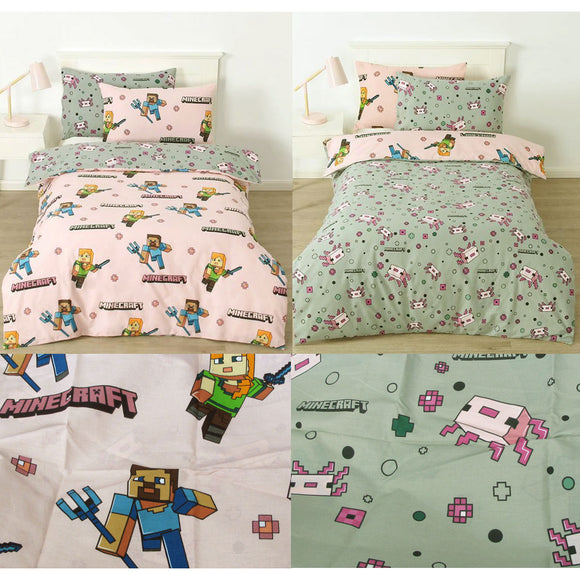 NNEDSZ MOJANG Minecraft Reversible Cotton Boys Girls Quilt Cover Set Double
